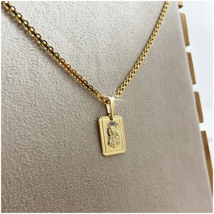 ZŁOTY ŁAŃCUSZEK Z MEDALIKIEM, SREBRO 925/585, DLA CHŁOPCA NA KOMUNIĘ+GRAWER