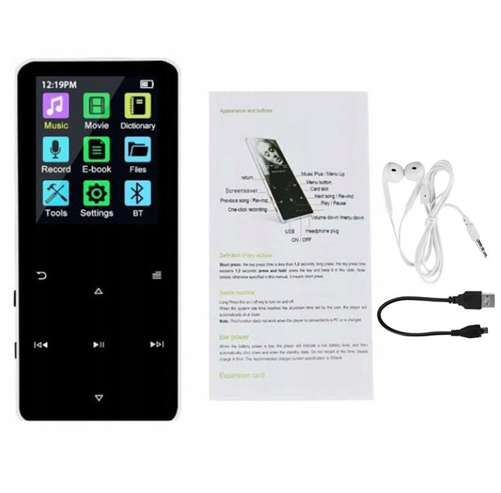 MP3 PLAYER BLUETOOTH 5.0 RADIO Z NAGRYWANIEM 16GB