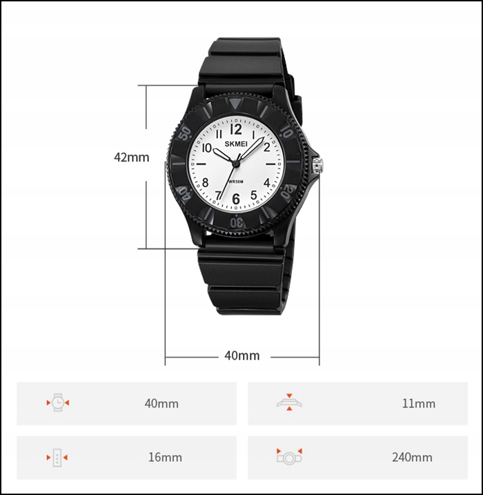 Zegarek dziecięcy SKMEI analogowy czytelna tarcza czarny