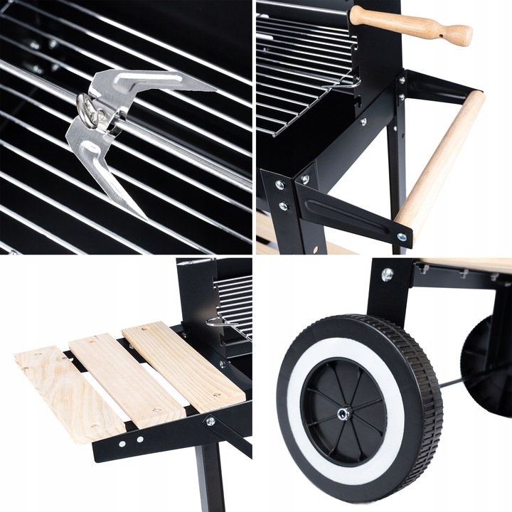 GRILL ogrodowy Węglowy na kołach DUŻY Rożen PÓŁKI Gril Regulacja Rusztu