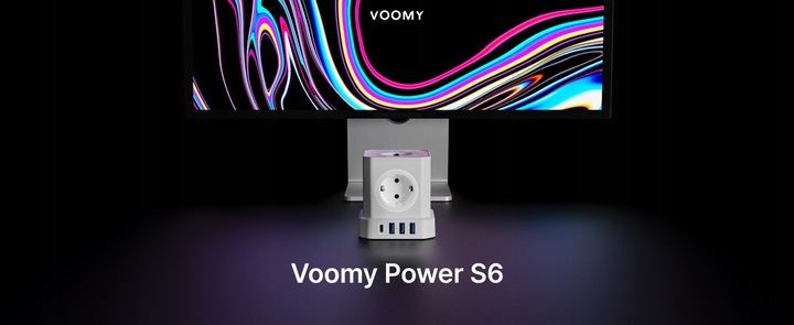 Biały Listwa Zasilająca Voomy PowerCube S6 z Jednym USB-C i Trzema USB-A