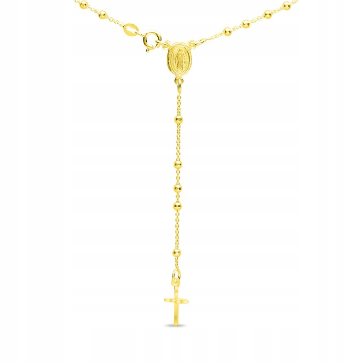 Naszyjnik pozłacany różaniec z krzyżykiem i medalikiem na Komunię srebro