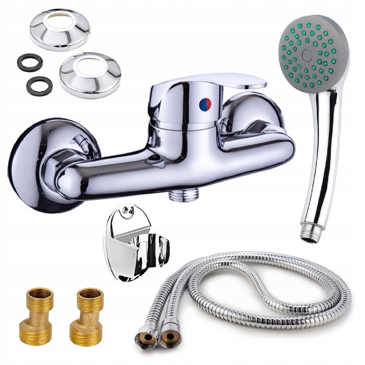 BATERIA PRYSZNICOWA CHROM ZESTAW ZE SŁUCHAWKĄ WĘŻEM I UCHWYTEM ŚCIENNYM