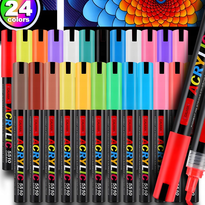 MARKERY AKRYLOWE ZESTAW 24 SZT Pisaki Flamastry Mazaki WODOODPORNE Z FARBĄ