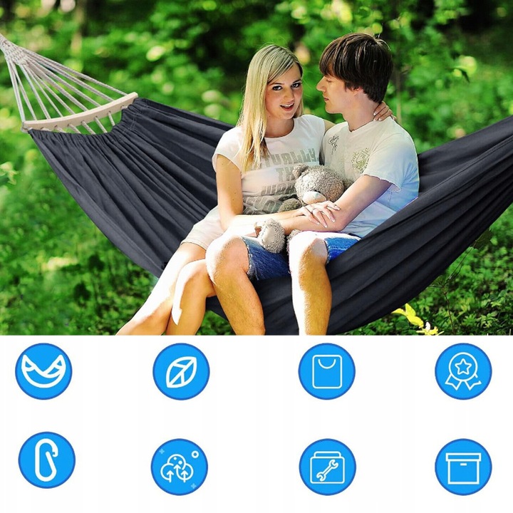 DUŻY HAMAK DWUOSOBOWY XXXL OGRODOWY MOCNY PŁÓCIENNY HAMAK 150X200CM