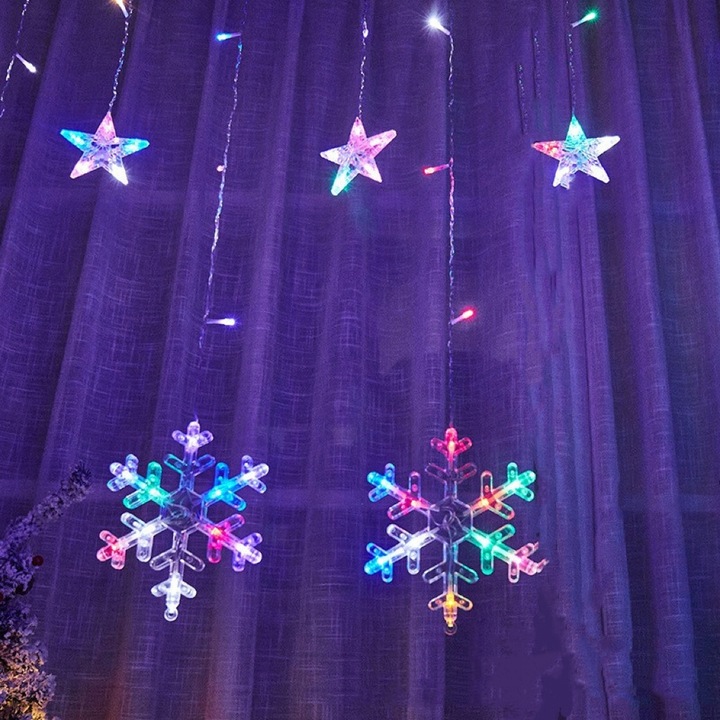 PŁATKI ŚNIEGU WISZĄCE LAMPKI CHOINKOWE ZEWNĘTRZNE KURTYNA LED SOPLE