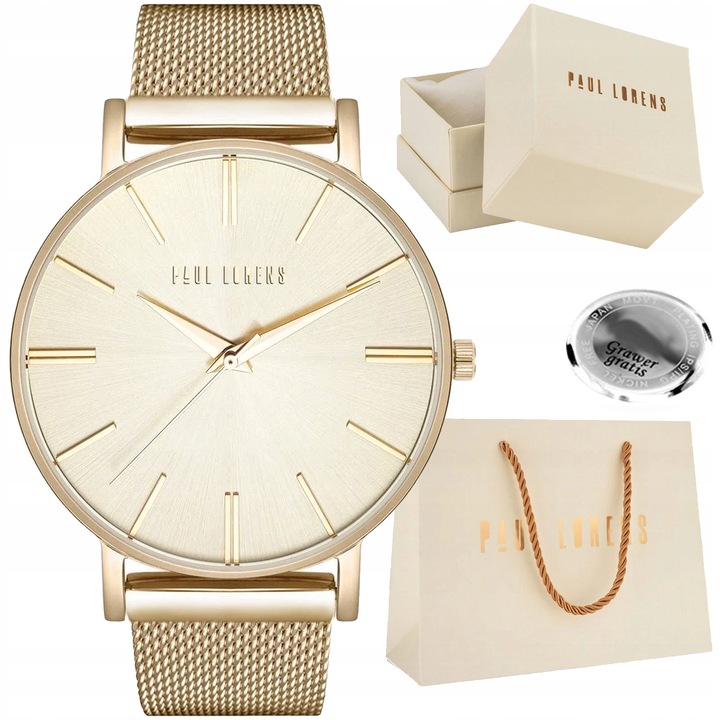 Złoty DUŻY Zegarek Damski Paul Lorens JULIE z Grawerem+PUDEŁKO i TOREBKA