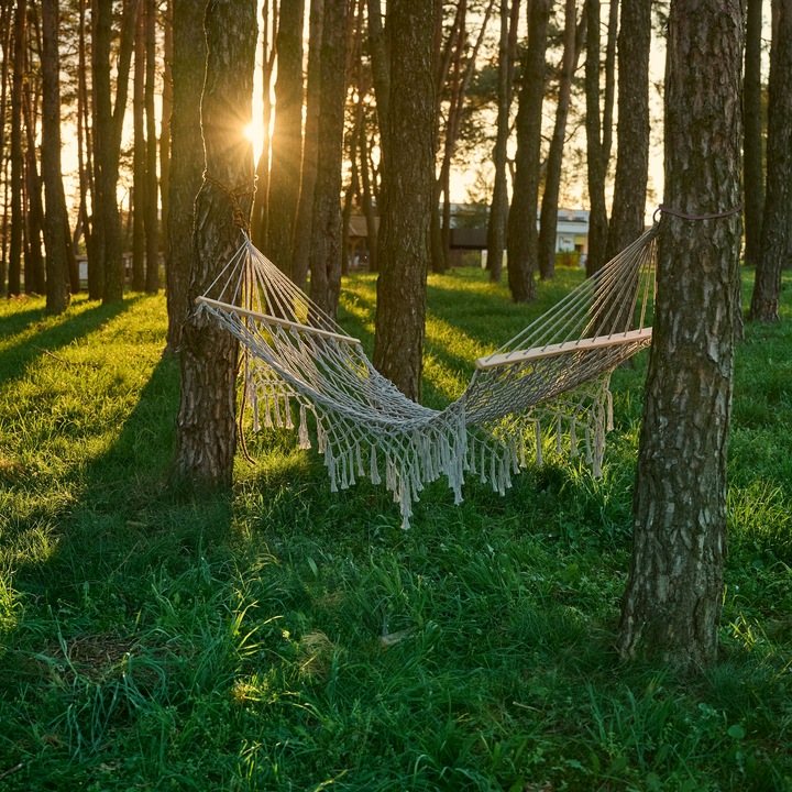 HAMAK OGRODOWY SIATKA MAKRAMA WISZĄCY LEŻAK BOHO FRĘDZLE 200 CM SZARY DUŻY