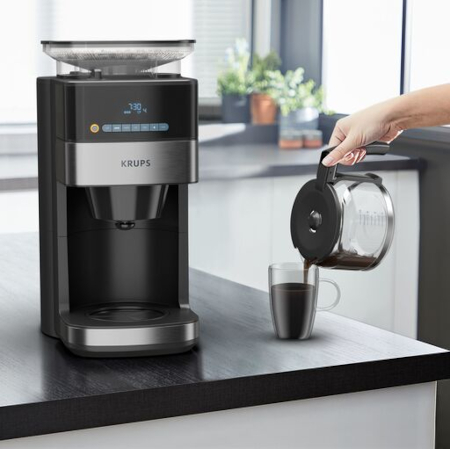 Ekspres przelewowy z wbudowanym młynkiem żarnowo-stalowy KRUPS KM8328