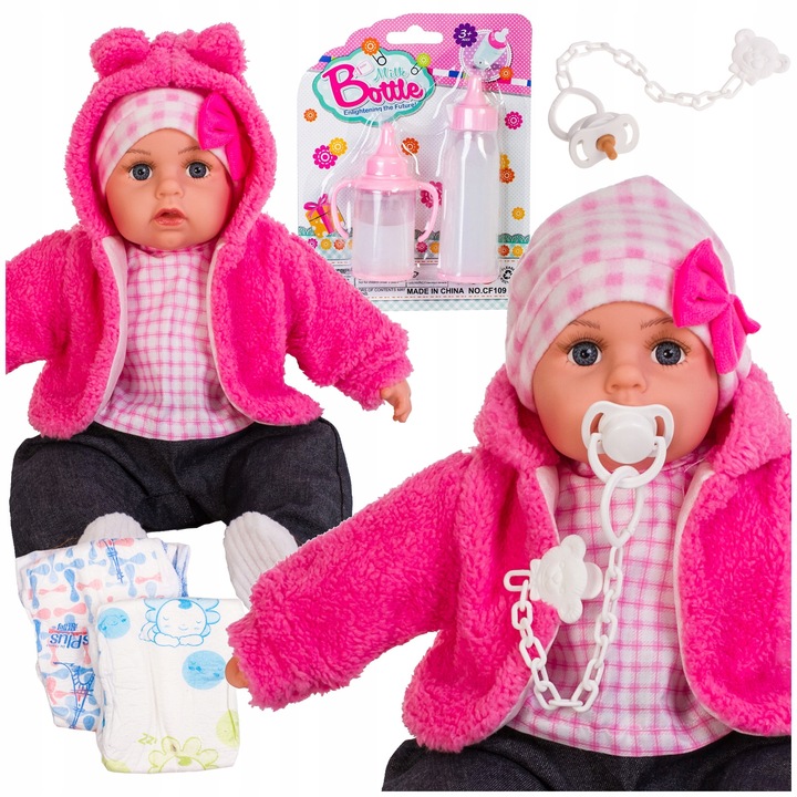 DUŻA LALKA BOBAS mówi śpiewa PL + smoczek + pampersy + butelki