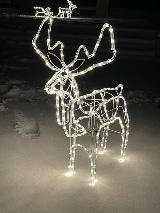 RENIFER ŚWIECĄCY LED DUŻY Z RUCHOMĄ GŁOWĄ BIAŁY CIEPŁY IP44 ZEWNĘTRZNY