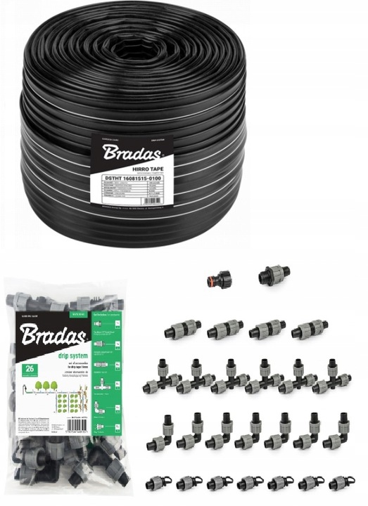 Taśma kroplująca linia 100m + zestaw akcesoriów 26 roz kroplowników co 10cm