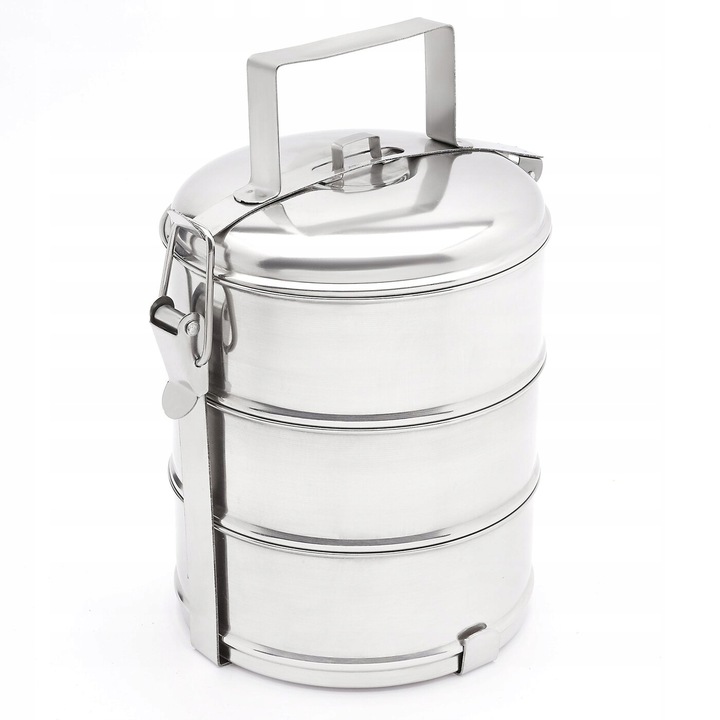 TURYSTYCZNA MENAŻKA OBIADOWA na biwak piknik STALOWY POJEMNIK NA 3 obiady