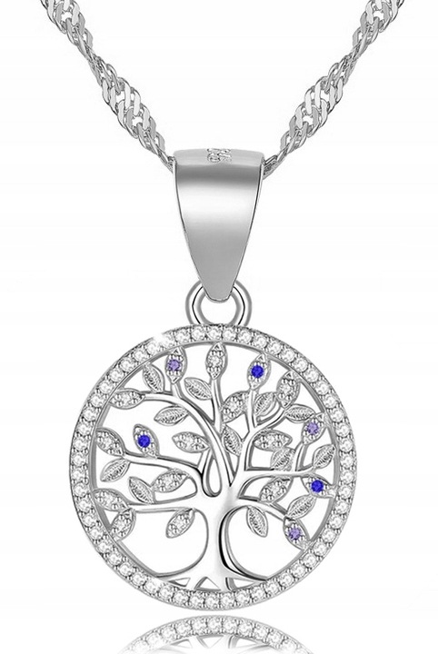 SREBRNY ŁAŃCUSZEK DAMSKI Z ZAWIESZKĄ NASZYJNIK DRZEWKO SZCZĘŚCIA SREBRO