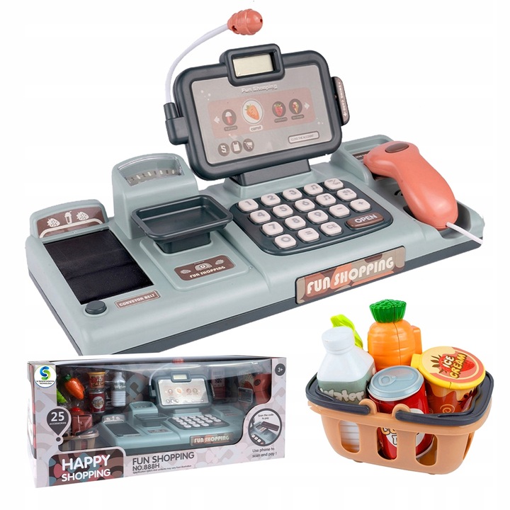 KASA FISKALNA ZABAWKA KASA SKLEPOWA INTERAKTYWNA ZAKUPY SKANER TAŚMA KOSZYK
