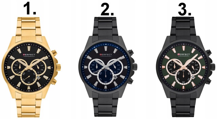 ZEGAREK MĘSKI PERFECT TONY +BOX +GRAWER złoty datownik cyfry czytelny