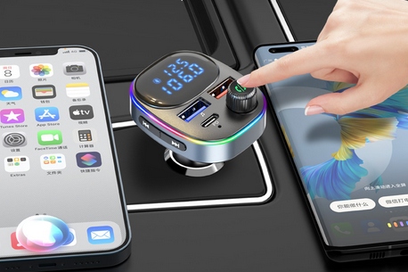 TRANSMITER BLUETOOTH FM SAMOCHODOWY SZYBKA ŁADOWARKA USB USB-C AUX