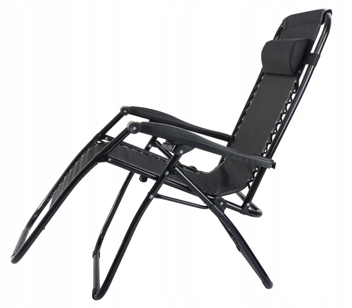 Leżak Ogrodowy WZMACNIANY ZERO GRAVITY metal czarny składany GRATIS PÓŁKA!