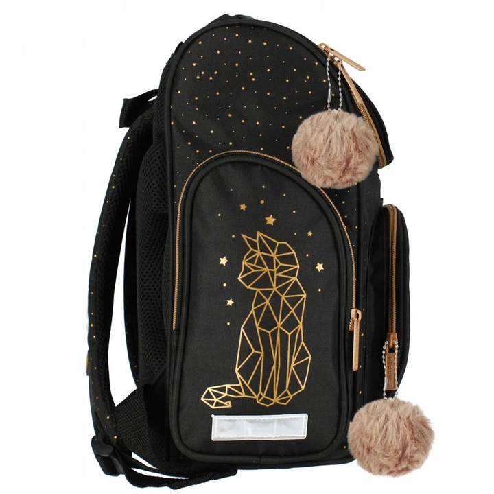 TORNISTER SZKOLNY PLECAK DLA DZIEWCZYNKI KOT KOTEK CZARNY ZŁOTY