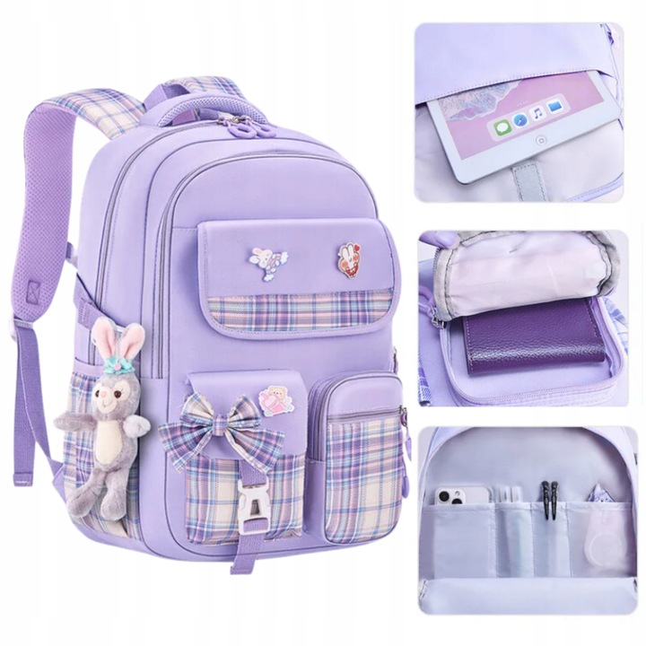 PLECAK SZKOLNY TORNISTER MŁODZIEŻ W KRATĘ POJEMNY DUŻY DO SZKOŁY KL. 4-6