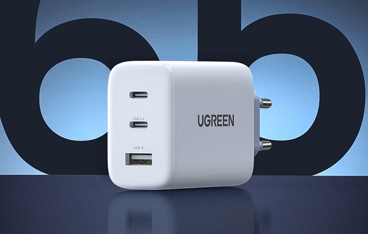 UGREEN ŁADOWARKA SIECIOWA KOSTKA ZASILACZ 2X USB C 1X USB-A QC 3.0 PD 65W