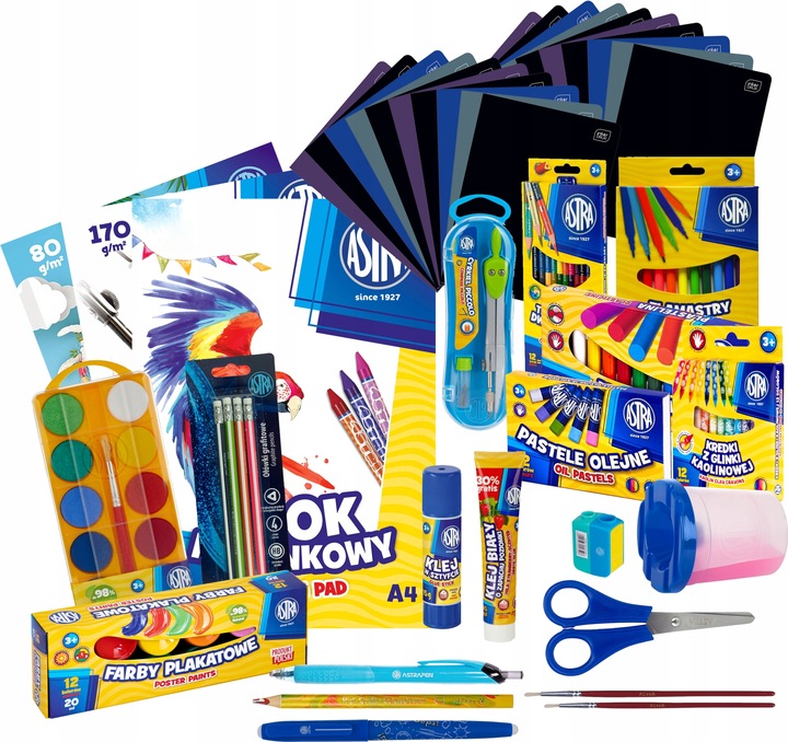 WYPRAWKA SZKOLNA ASTRA XL 22 ELEMENTY klasa 4-8+ 20x ZESZYT W KRATKĘ A5 60k