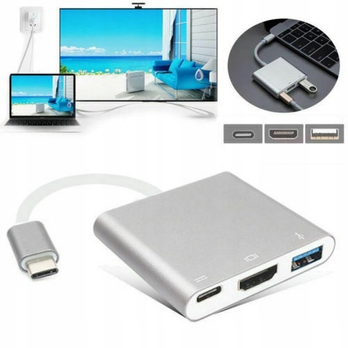 Adapter Przejściówka HUB 3w1 MHL HUB USB C HDMI 4K do MacBook Samsung