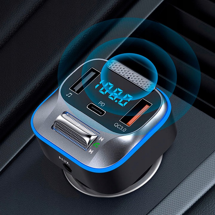 TRANSMITER ŁADOWARKA SAMOCHODOWA BLUETOOTH FM AUX JACK SAMOCHODOWY USB C