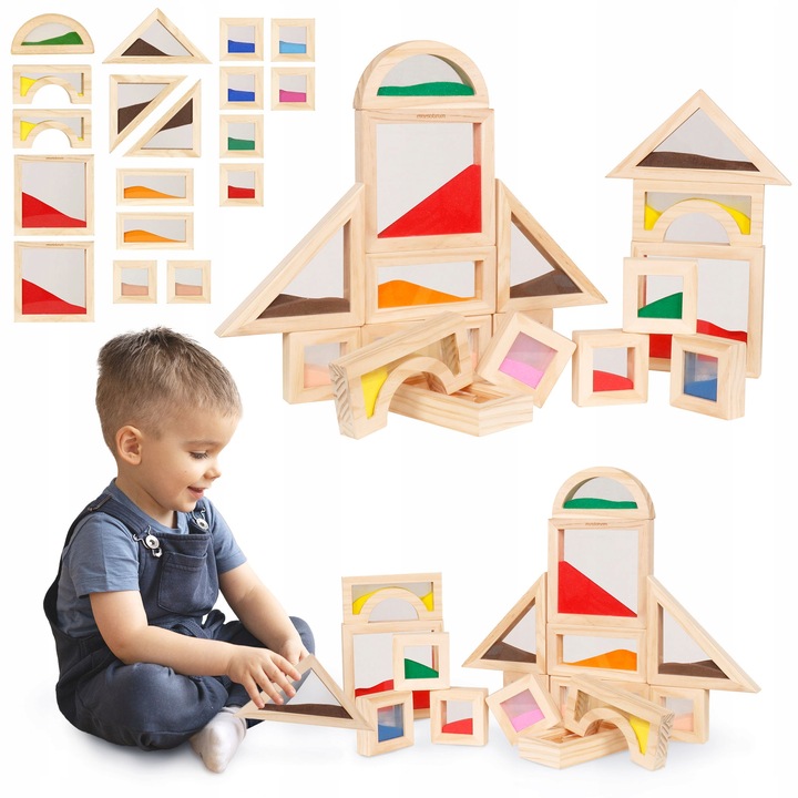 Drewniane klocki sensoryczne dla dzieci – zestaw 18 elementów do zabawy