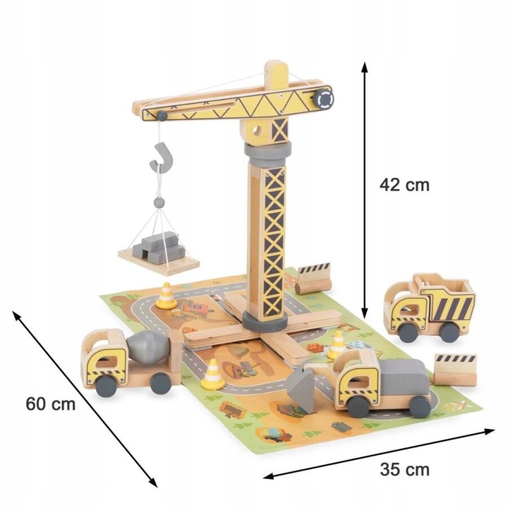 Drewniany Plac Budowy Z Dużym Ruchomym Dźwigiem i Pojazdami Żuraw Wieżowy