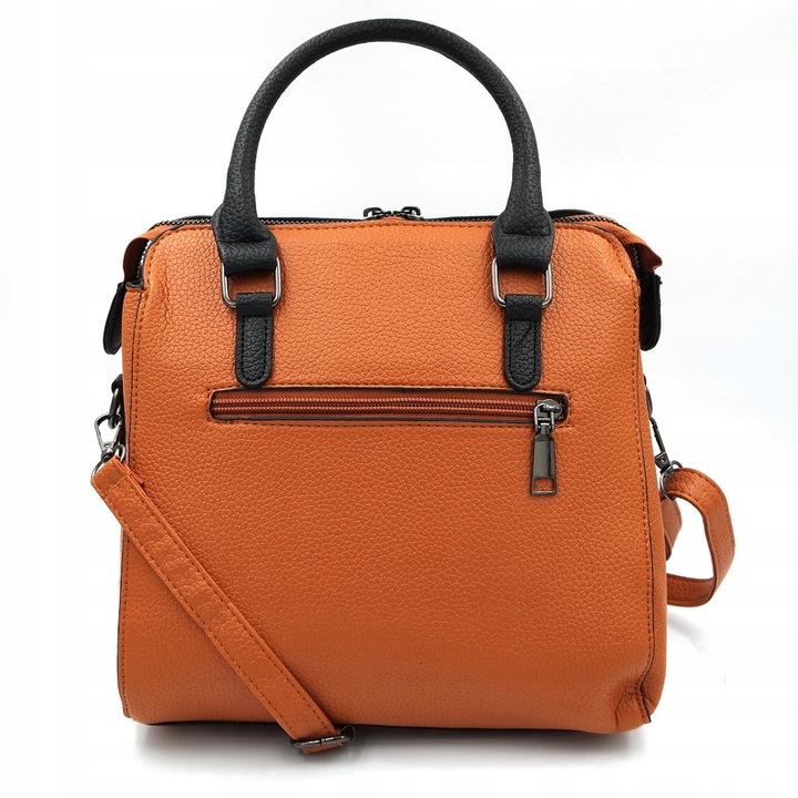 Torebka Brązowa Kuferek Damska Brelok Pompon Do Ręki na Ramię