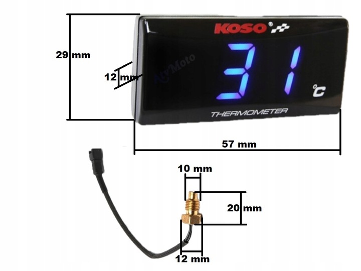 Termometr , wskaźnik temperatury silnika KOSO SLIM - niebieski