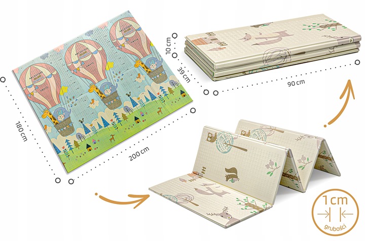 MATA PIANKOWA EDUKACYJNA SKŁADANA DLA DZIECI DUŻA MISIE BALONY 180x200