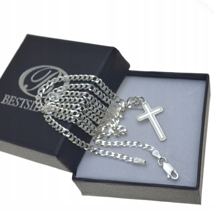 Łańcuszek srebrny 55cm Pancerka + Krzyżyk + GRATIS