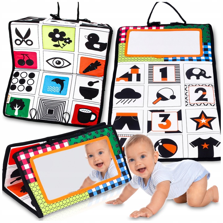 KSIĄŻECZKA KONTRASTOWA DLA NIEMOWLĄT Z Lusterkiem Sensoryczna Składana 0+