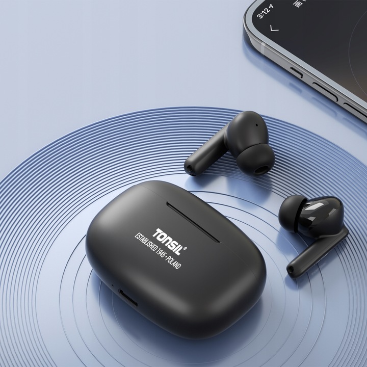 CZARNE SŁUCHAWKI Bezprzewodowe Dokanałowe TONSIL T50 BT Bluetooth IPX5 V5.3