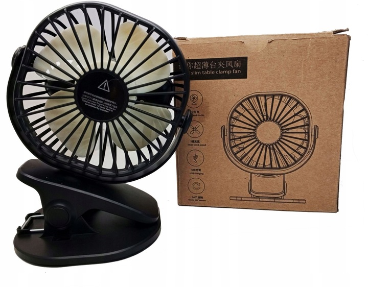 WENTYLATOR BIURKOWY CICHY WIATRAK BEZPRZEWODOWY 3 TRYBY USB TYPC