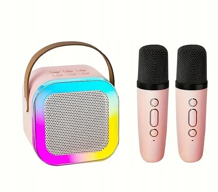 ZESTAW KARAOKE BEZPRZEWODOWY PRZENOŚNY 2x MIKROFON + GŁOŚNIK BLUETOOTH RGB