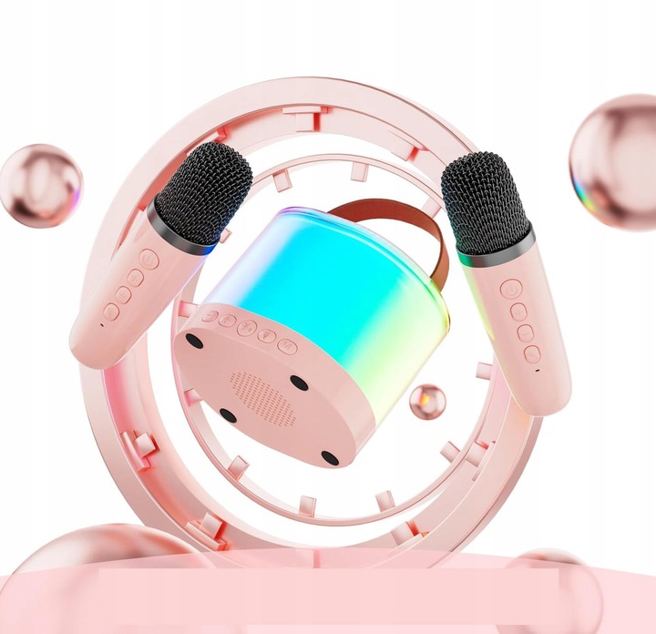 GŁOŚNIK DO KARAOKE RGB BLUETOOTH 2 MIKROFONY ZESTAW
