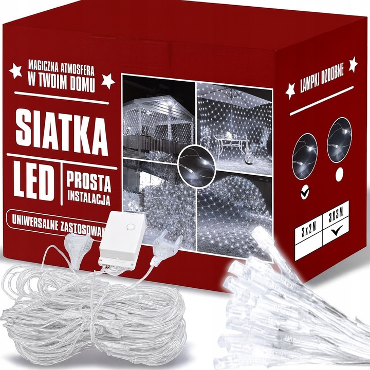 Siatka LED 3x3 M 320 LED Biała Zimna Lampki Choinkowe Led Zewnętrzne