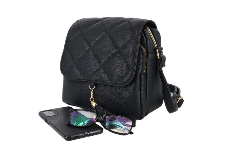 Torebka mała listonoszka przewieszka miejska pojemna z klapką CZARNA