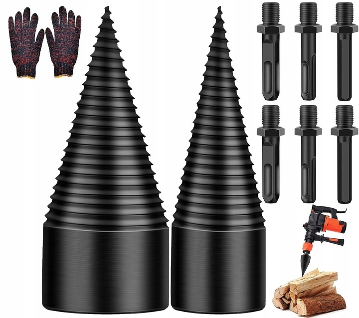 Świder do Drewna Opałowego Wiertło Stożek Łuparka 32 mm 42 mm + Rękawiczki