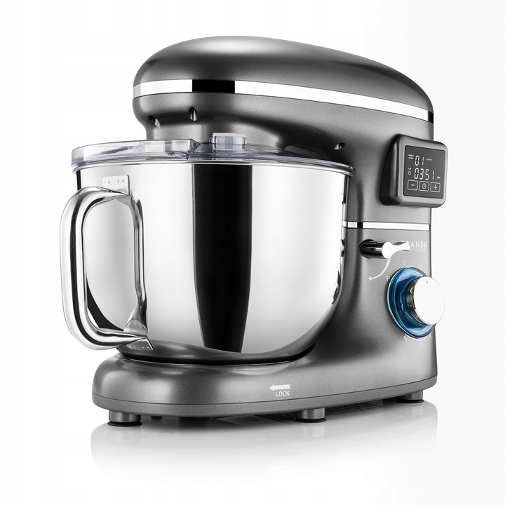 Robot planetarny z podgrzewaną misą Kuchenny Srebrny MISA 6L DUŻA MOC 3000W