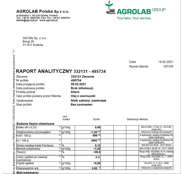 POLSKA ZDROWA MARKA OLEJ Z CZARNUSZKI 500 ml DLA DZIECI NIERAFINOWANY P