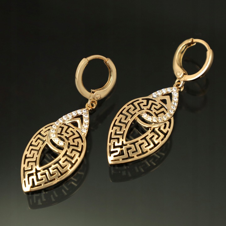 BIŻUTERIA ZE STALI CHIRURGICZNEJ, POZŁACANE KOLCZYKI WISZĄCE Z CYRKONIAMI