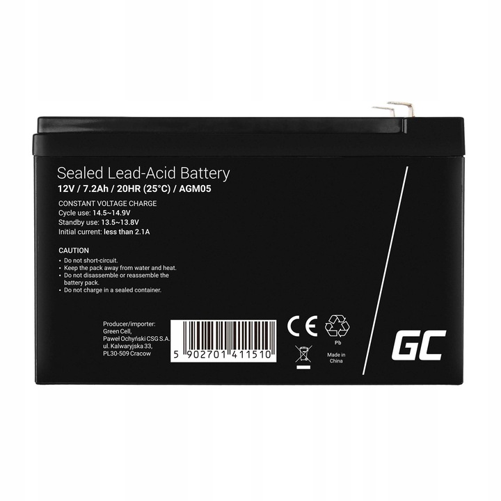 Akumulator AGM 12V 7,2Ah do UPS Centrali Alarmu BEZOBSŁUGOWY (wymiar 7Ah)