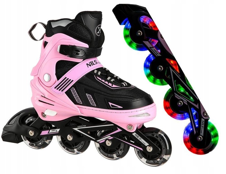 Rolki Regulowane Łyżworolki Rekreacyjne Kółka LED Kauczukowe Dziecięce