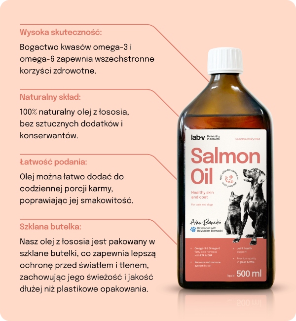 Lab-v Salmon Oil Olej z łososia 100% dla psa i kota 500 ml + pompka