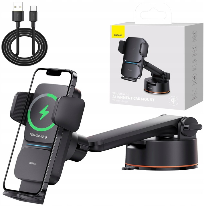 BASEUS ŁADOWARKA INDUKCYJNA UCHWYT SAMOCHODOWY NA SZYBĘ KOKPIT SZYBKA 15W