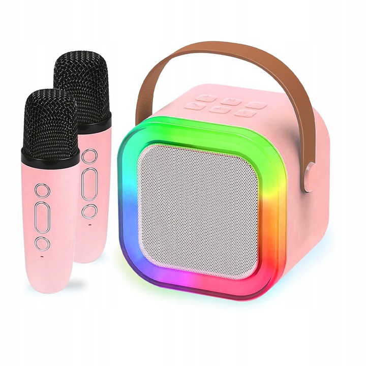 ZESTAW GŁOŚNIK BLUETOOTH PRZENOŚNY KARAOKE RGB 2 MIKROFONY USB SD MINI JACK